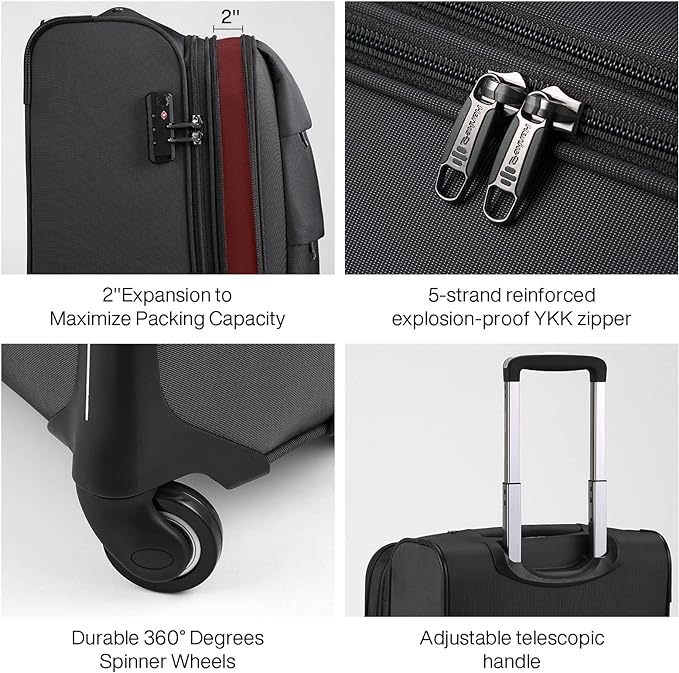 Hanke 20/24/28 Inch 3 Piece Luggage Set with Spinner Wheels Expandable Luggage Large Suitcases with Wheels Softside Checked Luggage Rolling Suitcase with Lock Lightweight Travel Luggage.(Dark Gray)