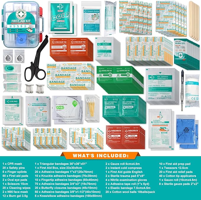 General Medi 420 Pieces Professional First Aid Kit - HardCase First Aid Box - Contains Premium Medical Supplies for Travel, Home, Office, Vehicle, Camping, Workplace & Outdoor