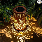 Boho Solar Lanterns Outdoor 2 Pack - Birthday Gifts for Women Mom Grandma Metal Hanging Solar Powered Unique Garden Decorative LED Lights for Outside Yard Patio Lawn Porch Decor(Butterfly)