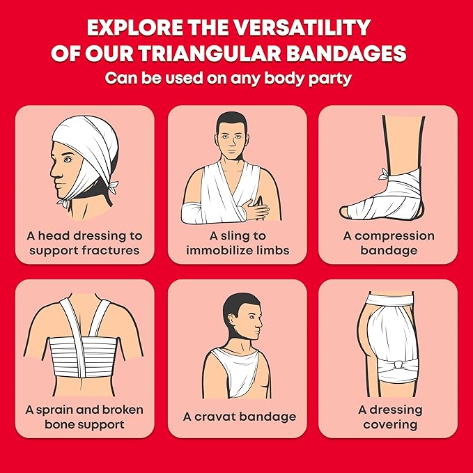 Ever Ready First Aid Triangular Bandage, 40" x 40" x 56", 12 Count- 100% Cotton