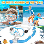 Kids Snorkel Set, Dry Top Snorkeling Gear for Kids, Diving Mask for Youth Boys Girls Age 5-15, Tempered Glass Swimming Goggles Combo Set, Anti-Fog Panoramic View Kids Snorkel Set