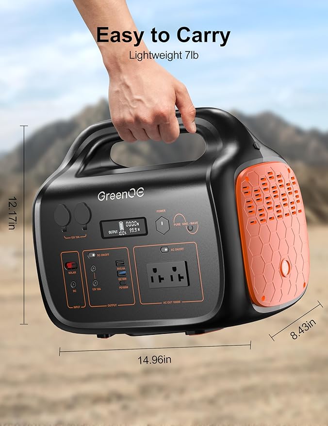 Portable Power Station 1000W 1024Wh 120V Pure Sine Wave AC Outlet USB-C Camping Power Bank with LED 11 Ports Travel Hunting Home Lithium Battery Backup