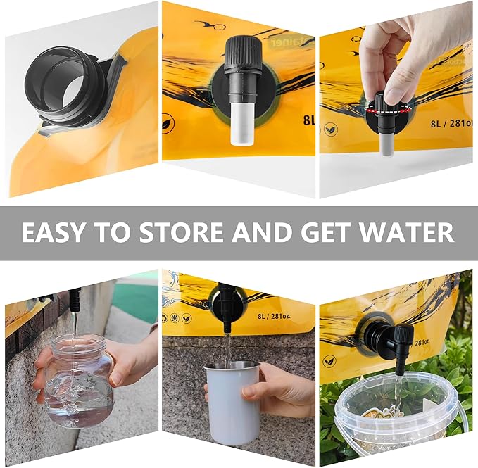 Collapsible 8L Water Storage Bag, BPA-Free Portable Folding Water Jug with Adjustable Faucet, Leakproof Emergency Water Bag for Camping, Hiking, Riding, Outdoor Sport (Orange, 4)