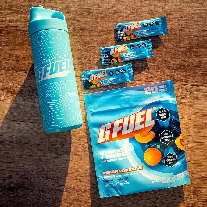 G Fuel Electrolytes Powder for Instant Hydration and Focus | Sugar Free, Peach Flavor, Electrolyte and Nootropic Drink Mix to Sharpen Mental Focus, 20 Servings