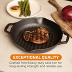 Bruntmor Enameled Cast Iron Skillets - 10-Inch Round Grill Pans for Stove Tops with Glass Lid - 3.5 Quarts Large Frying Pan with Double Loop Handles - Safe for Oven and All Cooking Tops - Black