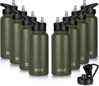 HASLE OUTFITTERS 32 oz Insulated Water Bottle Stainless Steel Double Walled Vacuum Sports Water Bottle with 2 Lids (Straw and Spout Lid) for Gym Camping Hiking(Army Green,8)