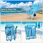 Suteck Backpack Beach Chair, 6-Positions Beach Chairs for Adults with Cooler Bag, Reclining Beach Chair with Cup Holder Folding Camping Chair for Sand Outdoor