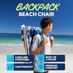 SUN NINJA Beach Chair – Folding Chair for Beach with 5 Reclining Positions, Cup & Phone Holder, Insulated Back Storage Pouch, Portable Lightweight Aluminum Frame - Navy Stripes 1pc