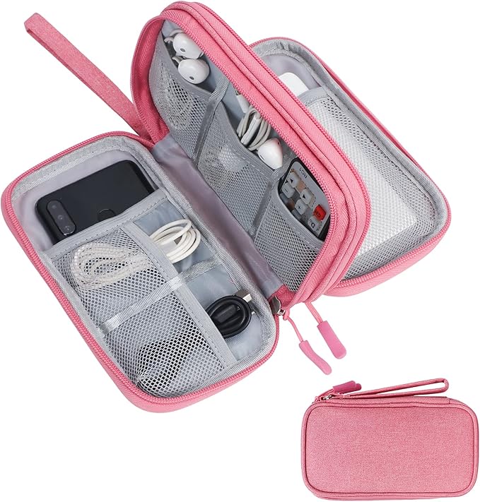 Skycase Electronic Organizer Travel Case - Waterproof Travel Cord Pouches for Organization, Cable Organizer, All-in-One Double Layers Storage Bag for Accessories, Charger, Cable, Pink- Large