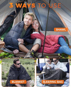 KingCamp Ultralight Camping Blanket, Packable Down Alternative Puffy Wearable Blankets Weatherproof Warm Package Quilt with Snap Buttons for Outdoor Hiking Travel Picnic Stadium (79" x 57", BLACK)