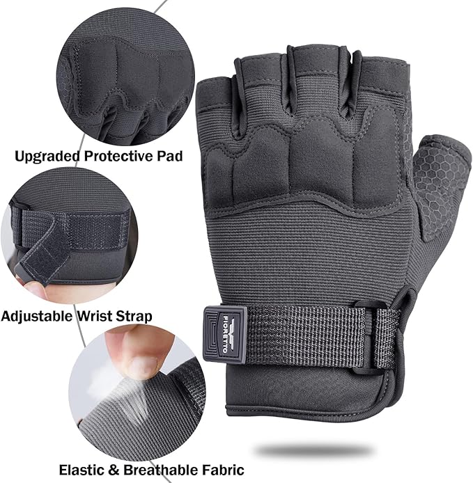 FIORETTO Fingerless Gloves, Half Finger Gloves for Driving, Cycling, Shooting, Hunting, Motorcycle, Climbing, Outdoor Work 215801