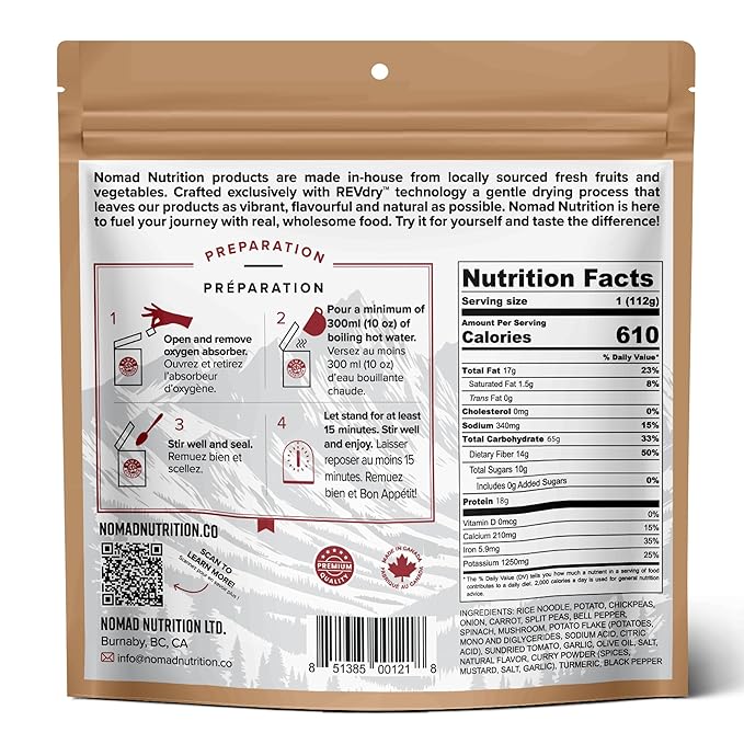 Nomad Nutrition Kathmandu Curry | Instant Freeze Dried Backpacking & Camping Food | Plant-Based, Non-GMO Hiking Meals with High-Energy, Vegan, Gluten-Free | 112g - 1 Pack