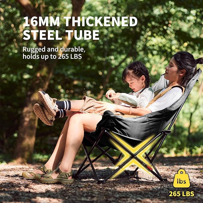 Naturehike Seastar Padded Camping Chair, Oversized 2-Position Adjustable Folding Chair, Portable Camp Chair with Side Pocket & Carry Bag