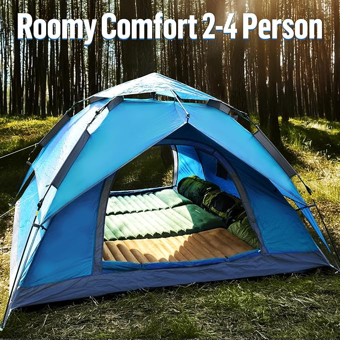Night Cat Instant Popup Tents 2-3 Persons with Footprint Tarp Easy Setup Camping Tent with Rainfly Double Layers Waterproof Automatic Hydraulic Mechaism