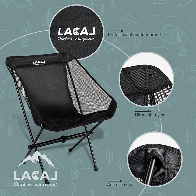 Ultra-Light Folding Camping Chair, All-Aluminum Frame, Surper Breathable Fabric, Easy to Carry, Compact Storage Size (1, Black)