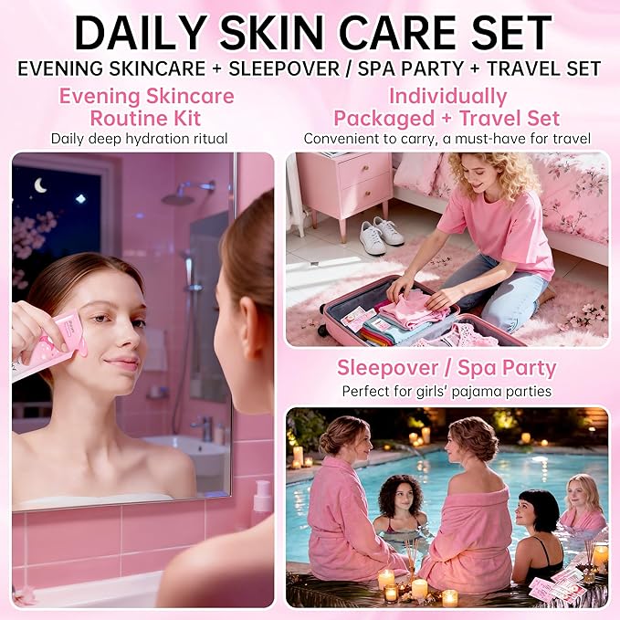 Sakura Skin Care Set for Teenage Girls, Lovely Travel Skincare Set for Women, 41-In-1 Spa Party & Sleepover Skincare Kit with Sleeping Face Mask, Mud Mask, Lip Mask & Exfoliating Scrub, Five of Each