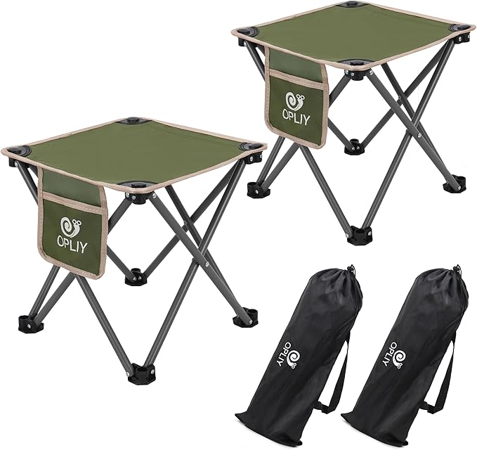Opliy Camping Stool 2 Pack,Portable Folding Stool for Outdoor Gardening and Beach Hiking Fishing,Foot Stool with Carry Bag (Green)