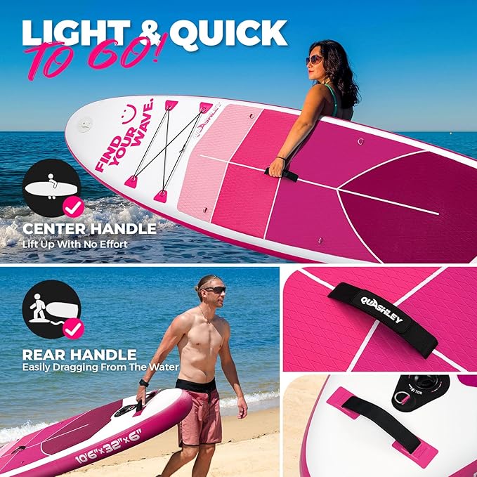 Quashley Inflatable Stand Up Paddle Board,10-11ft Inflatable Paddleboards 32/34 Inch Wide,All Around SUP for Beginners with Lightweight Paddle,Hand Pump,Backpack,Leash,Durable & Portable iSUP Board