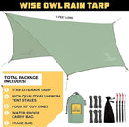 Wise Owl Outfitters Hammock Rain Fly – Waterproof Camping Tarp Cover with Tent Stakes & Carry Bag, Ultralight Shelter for Backpacking & Outdoor Shade
