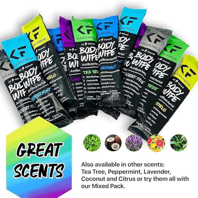 Body 6-Count Wipes - Original Disposable Wipes, Individually Wrapped for the Gym, Workout, Hiking, Travel, and Sport (Mixed Trial 6 Pack)