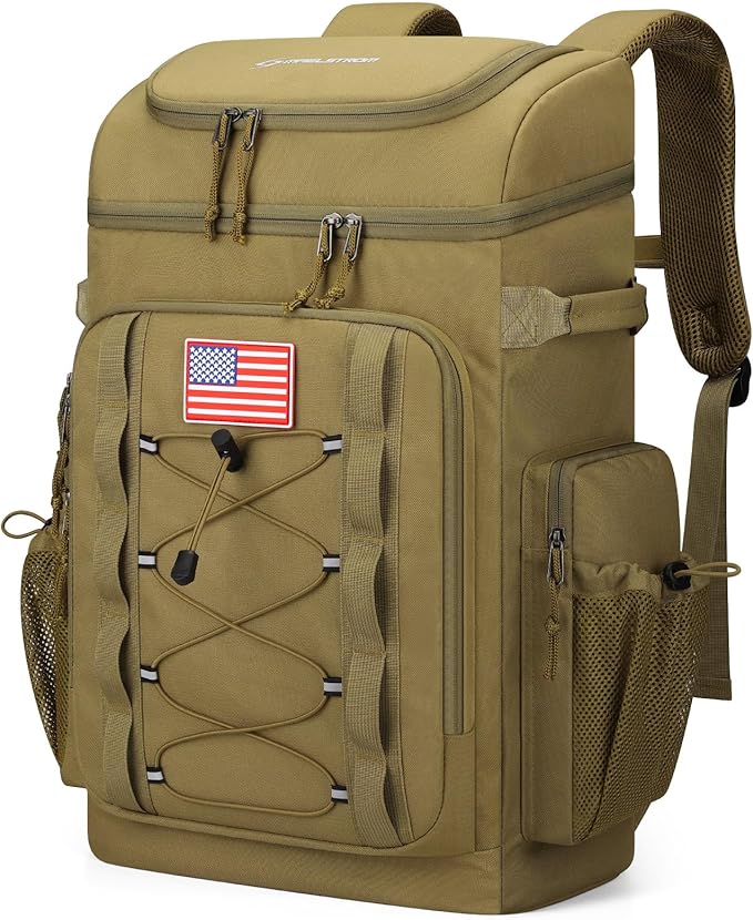 Maelstrom Backpack Cooler,Soft Lightweight Leakproof Tactical Cooler Backpack,50 Can Insulated Cooler Bag,Keeps 50 Cans Hot/Cold for Up to 16 Hours,Waterproof Lunch Bag for Men Women-Khaki