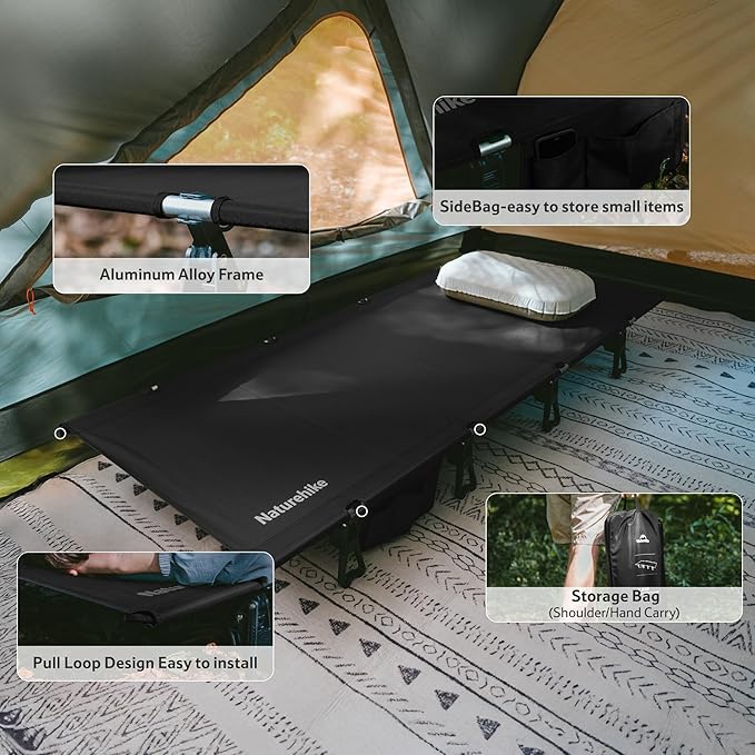 Naturehike Extra Wide GreenWild Camping Cot, Folding Lightweight Camp Cot Bed, Portable Sleeping Bed for Backpacking Travel Beach Home