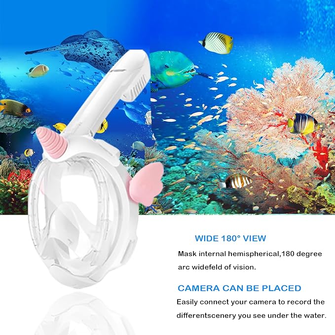 Kids Snorkel Mask, Full Face Snorkel Mask for Kids 4-16, 180 HD View Anti-Fog Anti-Leak Snorkel Mask for Kids Snorkel Set Snorkeling Gear for Kids