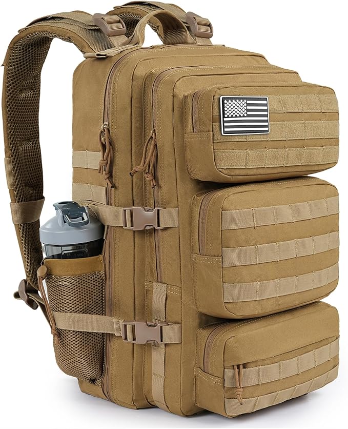 Military Tactical Backpack 50L Large Day Backpack for Men Molle Army 3 Days Assault Pack Bug Out Bag Water Resistant and Heavy Duty Hiking Treeking Rucksack - Brown