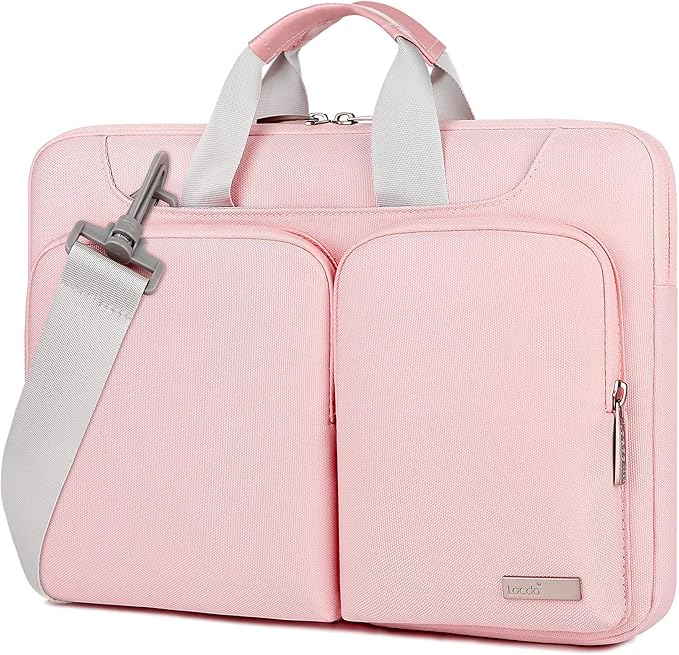 Lacdo 360° Protective Laptop Shoulder Bag, 14 inch Computer Bags for 14 inch MacBook Pro M5 Pro/Max A3426 A3427 (2026), M5/M4/M3/M2/M1 A3434 A3112 A3401 A3185 A2918 A2992 2025-2021 Messenger Bag, Pink