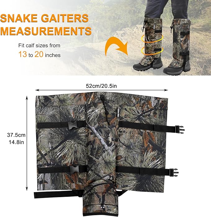 Snake Gaiters Leg Guards, Waterproof Snake Guards, Adjustable Snake Bite Protection for Lower Legs, Snake Chaps for Men&Women