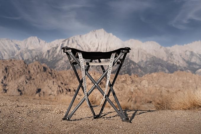 Travel Chair Big Slacker Stool, Portable Tripod Chair for Outdoor Adventures, Quick Folding Fishing Camping Travel Stool, Black & Gray