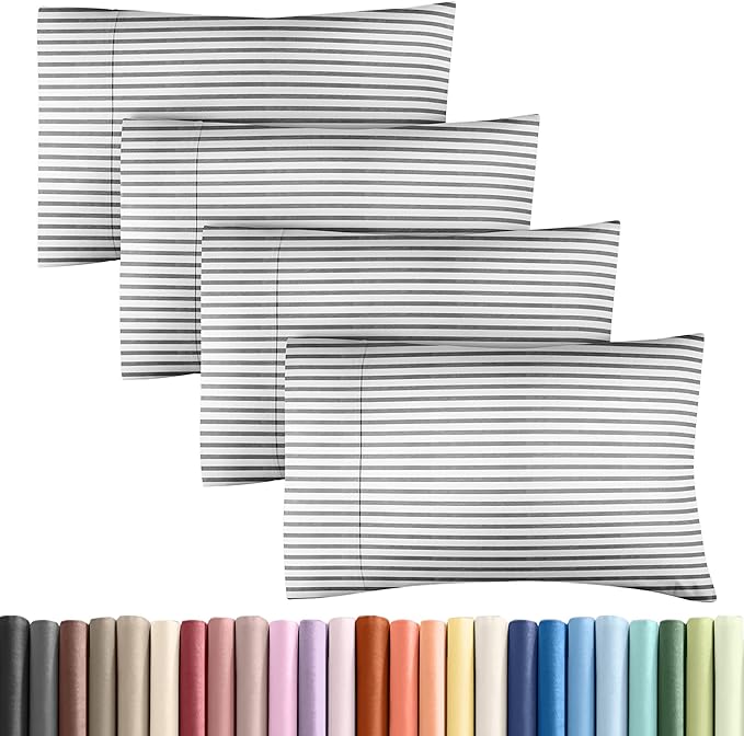 Pillowcases - Ultra Soft Hotel Quality Pillowcase Covers - Comfy, Cozy & Wrinkle Free - Shrinkage and Fade Resistant - Machine Washable Pillow Protectors - (King, Grey Stripes 2, 4 Piece Set)