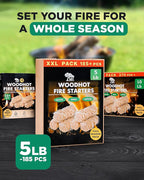WH 185 pcs Natural Fire Starters for Campfires & Grill - 5lb Large Box - Long-Burning Charcoal Starters - Odorless Firestarters for Outdoor Fire Pit, Fireplace - Quick Ignite