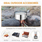 14 Piece Camp Cooking Set, Stainless Steel Camping Cookware with Pot and Pan Kit 2 Set Stainless Steel Cups Plates Forks Knives Spoons for Camping, Backpacking, Outdoor Cooking and Picnic