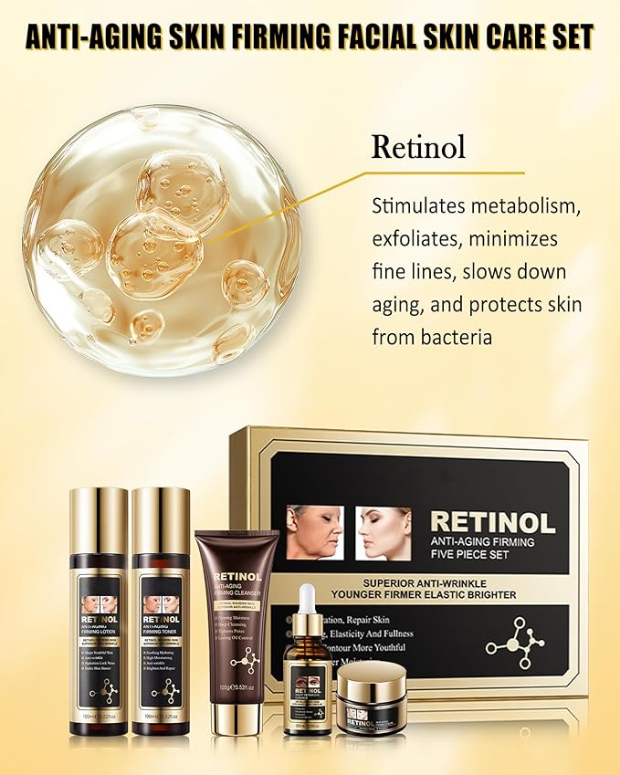 Skin Care Set,5 in 1 Moisturizing Anti Aging Firming Skincare Kit for Wrinkles Fine Lines,Facial Skincare Toiletries Product Set, Women’s Mother's Day Beauty Gift Kit for Mature Women Mom Mother Wife
