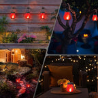 Hompavo Gen2 Solar Lanterns Outdoor Waterproof with Realistic Flickering Flame, Dual Charging (USB/Solar) & 2 Modes - Decorative Hanging/Table Lights for Patio Garden Porch Halloween Decor, 2/Red