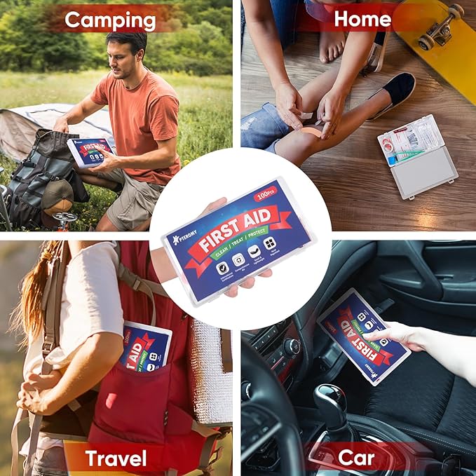 PTEROMY 100 Piece Mini First Aid Kit, Portable Small Emergency Kits Compact 1st Aid Kit for Car, Travel, Home, Camping, Outdoor, Hiking