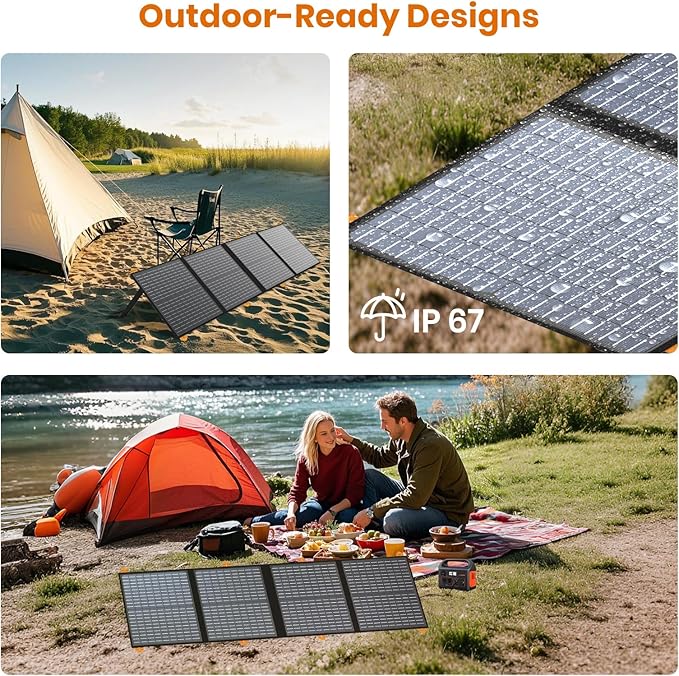 100W Portable Solar Panel for Power Station, Foldable Monocrystalline Solar Charger with QC3.0 USB-A & USB-C, 24% High Efficiency, IP67 Waterproof - Compatible with Camping, RV, Emergency Blackout