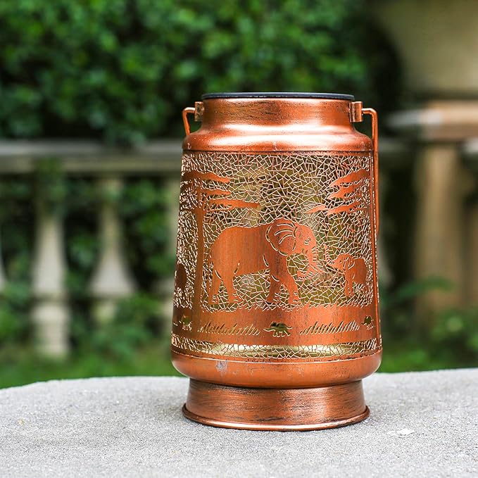 2 Pack Elephant Outdoor Solar Hanging Lanterns Waterproof LED Solar Lights Metal Decorative Lanterns for Garden, Patio, Courtyard, Backyard, Yard Decor Unique Elephant Gifts for Women Gardening