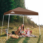 EAGLE PEAK 10x10 Slant Leg Pop-up Canopy Tent Easy One Person Setup Instant Outdoor Beach Canopy Folding Portable Sports Shelter 10x10 Base 8x8 Top (Dark Brown)