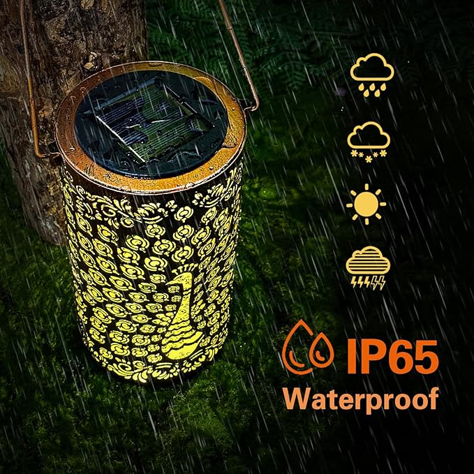 Peacock Solar Lanterns Outdoor Waterproof Hanging Solar Lights Peacock Gifts for Women Men Metal Decorative LED Lanterns for Yard, Patio, Lawn, Tabletop, Pathway, Landscape, Garden Decor