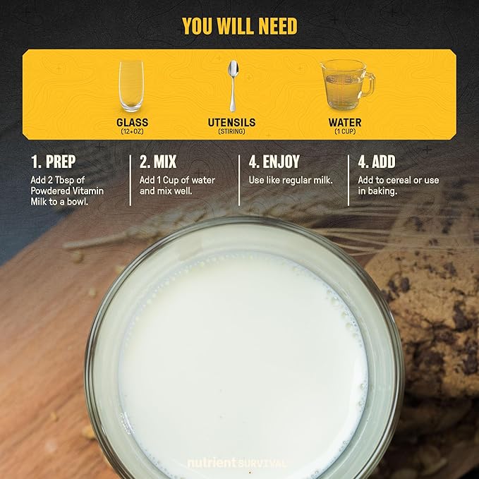Nutrient Survival Vitamin Powdered Milk, Freeze Dried Prepper Supplies & Emergency Food Supply, 21 Essential Nutrients, Soy & Gluten Free, Shelf Stable Up to 25 Years, One Can, 50 Servings