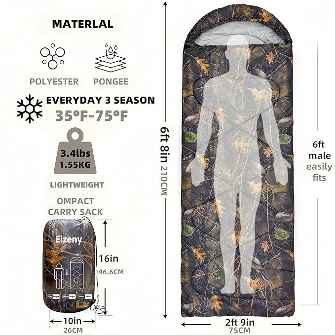 Sleeping Bags for Adults，Lightweight Waterproof Compact Sleeping Bag with Stuff Sack for Warm Camping Cold Hiking Traveling Outdoor Activities