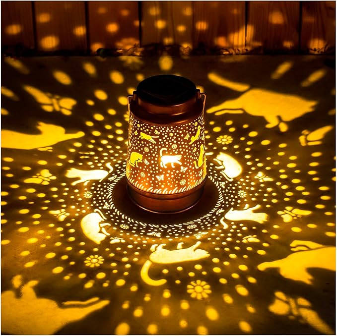Cat Solar Lanterns Outdoor Waterproof Hanging Solar Lights Cat Gifts for Women Men Metal Decorative LED Cat Lanterns for Garden Decor,Yard,Patio,Lawn,Tabletop,Pathway,Landscape