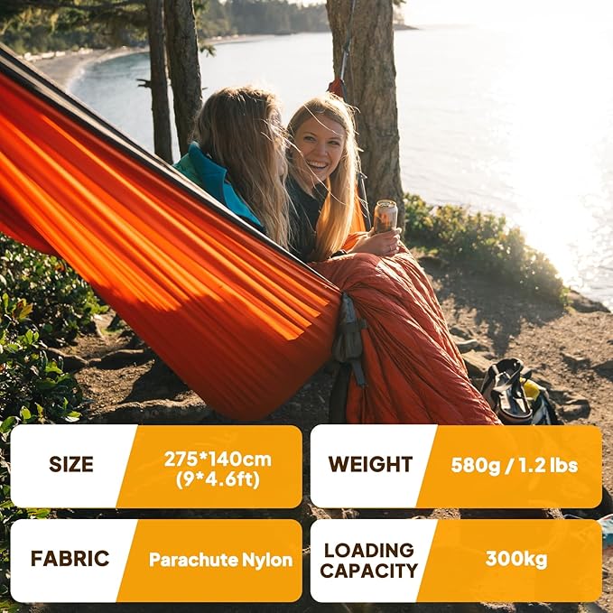 NATUREFUN Ultra-Light Travel Camping Hammock | 300kg Load Capacity,Breathable,Quick-Drying | 2 x Premium Carabiners,2 x Nylon Slings Included | Outdoor Indoor Garden
