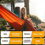 NATUREFUN Ultra-Light Travel Camping Hammock | 300kg Load Capacity,Breathable,Quick-Drying | 2 x Premium Carabiners,2 x Nylon Slings Included | Outdoor Indoor Garden