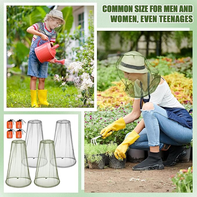 HESTYA 4 Pack Mosquito Bug Net Mesh for Head Mosquito Head Net Face Neck Fly Netting Hood from Insect Bugs Gnats for Outdoor