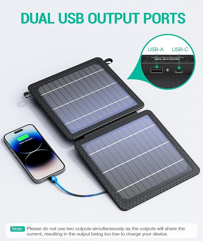 BLAVOR 10W Portable Solar Charger(5V/2A Max), Small Foldable Solar Panel with USB-C USB-A Outputs Compatible with Cell Phone Tablet, IPX4 Waterproof for Camping, Hiking, Backpacking