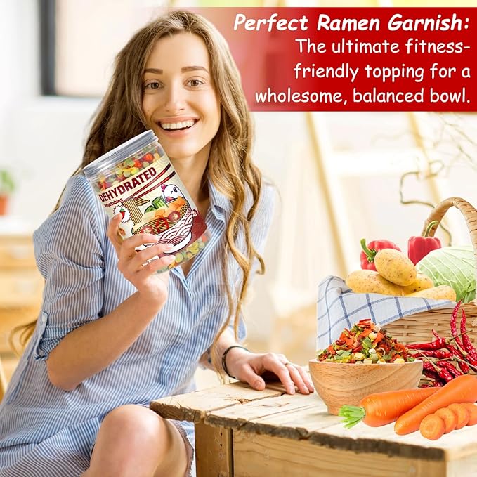 Dried Ramen Toppings Dehydrated Vegetables – 9 Mixed Vegetable Green & Red Bell Peppers, 12.35oz Natural Dried Veggie Flakes for Ramen Noodles, Camping Food Emergency Supply, Soups, Vegan