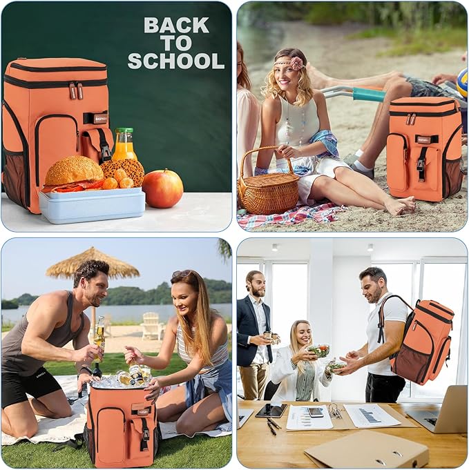 Insulated Cooler Backpack,33/45 Cans Multifunctional Double Deck Leakproof Cooler Bag with Sternum Strap,Large Capacity Lightweight Travel Camping Beach Backpack